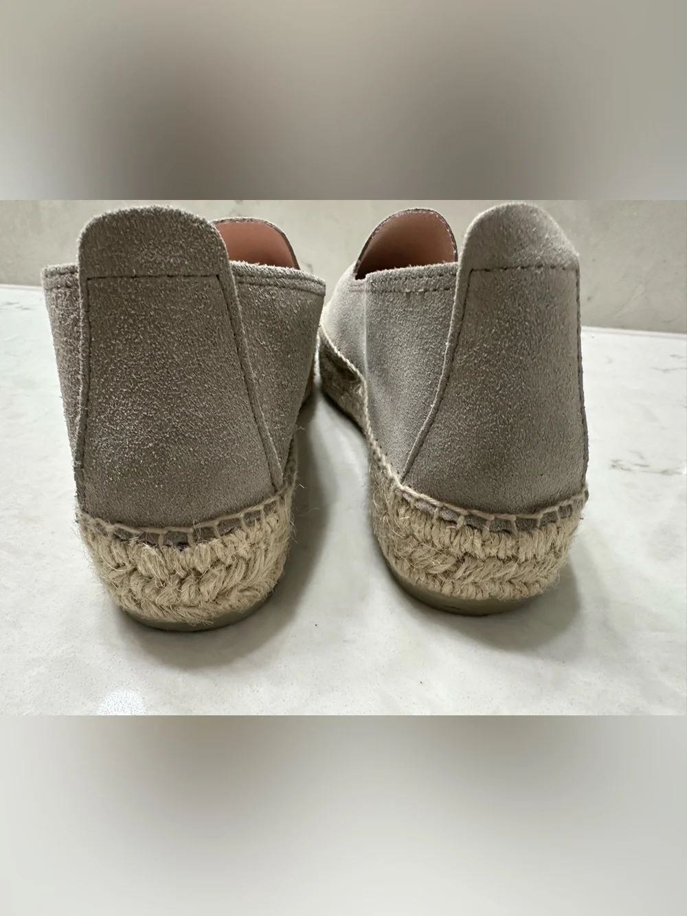 Taupe Suede Espadrille Slip-On with Pink Lining, 39, Manebi